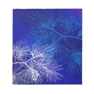 Blue White Winter Pine Pattern Notepad