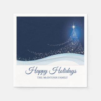 Blue white winter snow Christmas tree editable Napkins