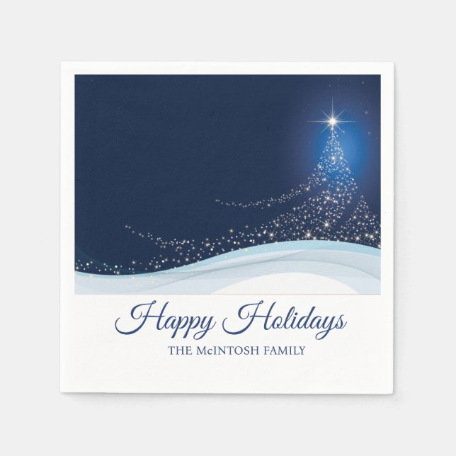 Blue white winter snow Christmas tree editable  Napkins (Front)