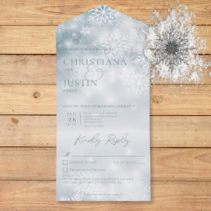 Blue & White Winter Snow Modern Details All In One Invitation