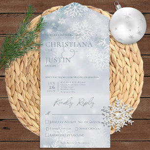 Blue & White Winter Snow Modern Dinner All In One Invitation