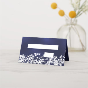 Blue white winter snow place card