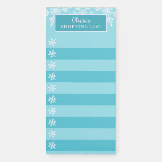 Blue White Winter Snowflake Checklist Magnetic Notepad