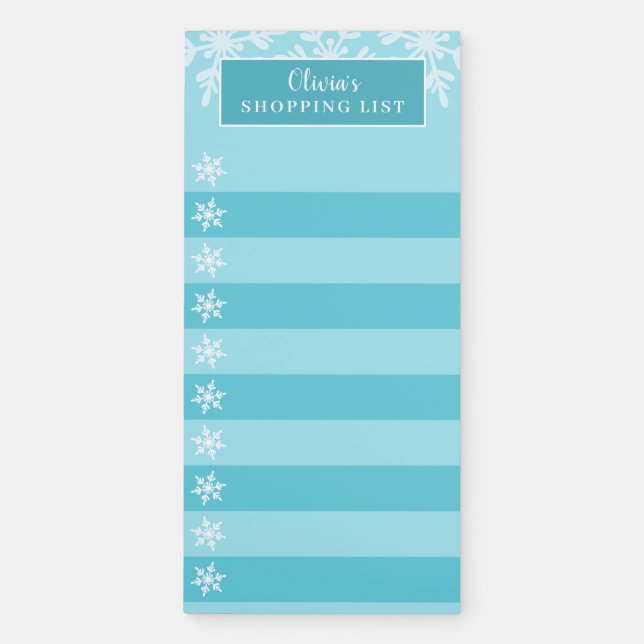 Blue White Winter Snowflake Checklist Magnetic Notepad (Front)