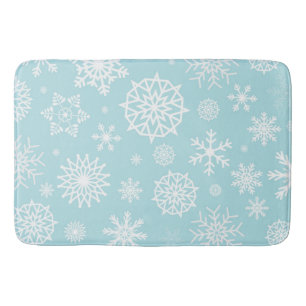 Blue White Winter Snowflake Christmas Holidays Bath Mat