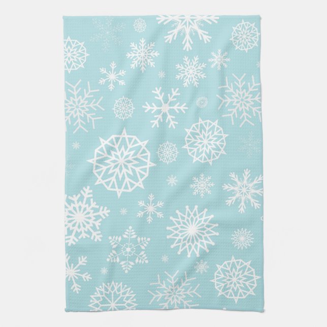 Blue White Winter Snowflake Christmas Holidays Kitchen Towel (Vertical)