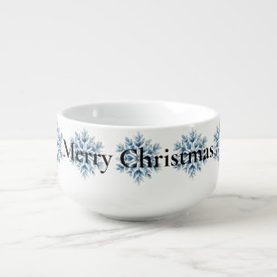 Blue White Winter Snowflake Christmas Soup Mug