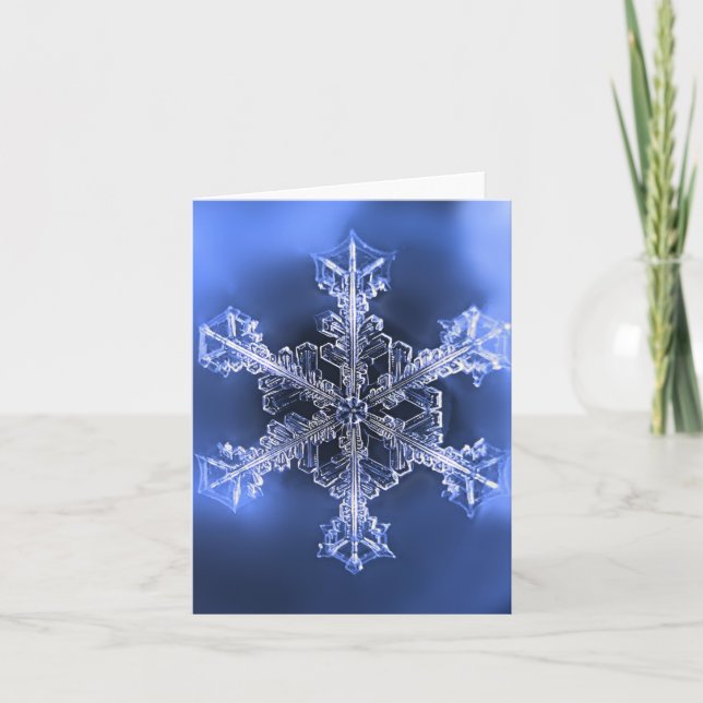 Blue & White Winter Snowflake Folded Greeting Card (Front)