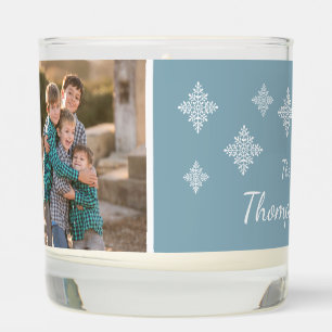 Blue White Winter Snowflakes Family Photo Template Scented Candle