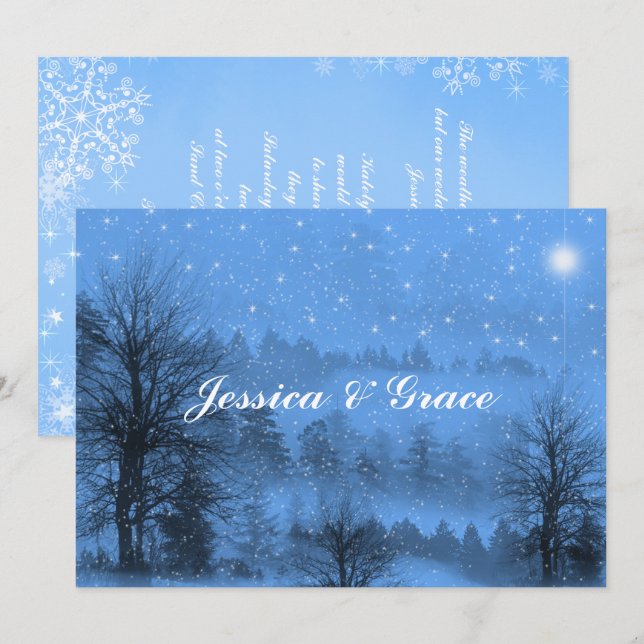 Blue White Winter  Wedding Invitation (Front/Back)