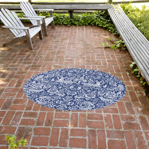 Blue White Woodland Animal William Morris Outdoor Outdoor Rug