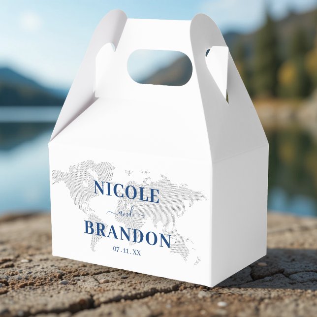 Blue & White World Map Destination Wedding Favor Boxes (Blue & White World Map Destination Wedding Favor Boxes
)
