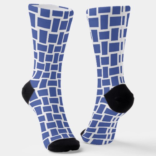 Blue White Woven Blocks Pattern Socks