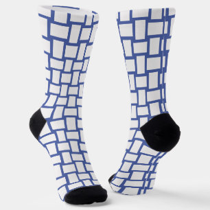 Blue White Woven Blocks Pattern Socks