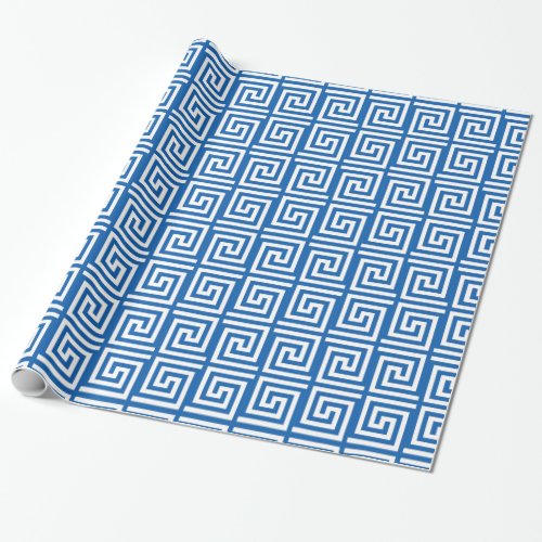 Blue  White wrapping paper Greek Key design