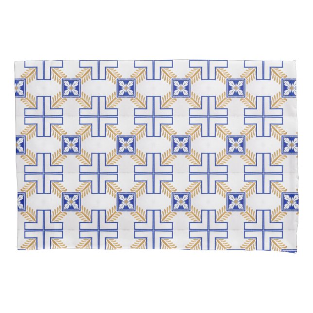 Blue White Yellow Azulejo Portuguese Tiles Pattern Pillow Case (Front)