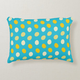 Blue White Yellow Colorful Eggs Bird Nests Dots Accent Pillow