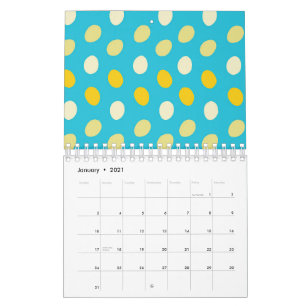 Blue White Yellow Colorful Eggs Bird Nests Dots Calendar