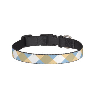 Blue White Yellow Diagonal Checkered Dog Collar
