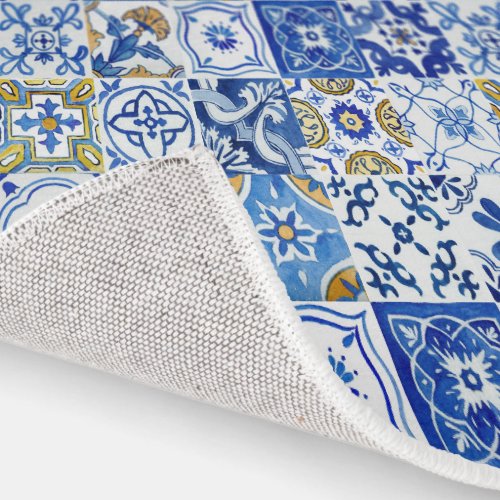 Blue White  Yellow Mediterranean Italian Pattern Rug