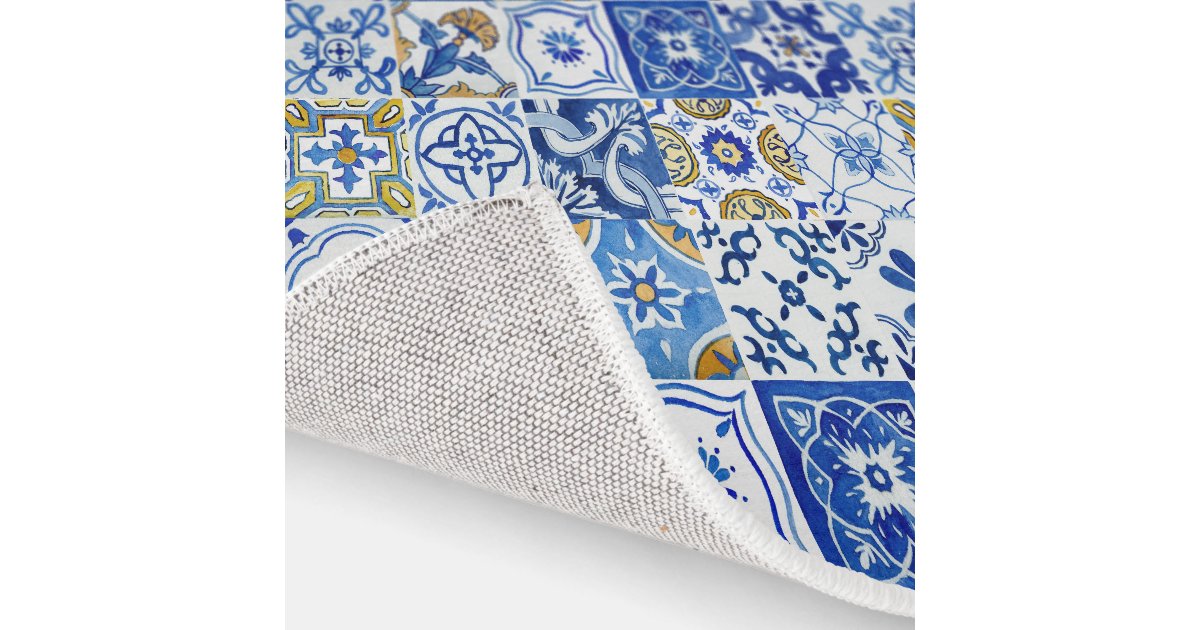 Blue, White & Yellow Mediterranean Italian Pattern Rug 8x2.5