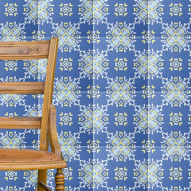 Blue White Yellow Mediterranean Ornate Elegant Ceramic Tile (Creator Uploaded)
