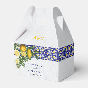 Blue White Yellow Mediterranean Tile Lemon Wedding Favor Boxes
