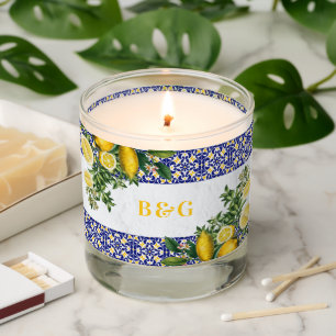 Blue White Yellow Mediterranean Tile Lemon Wedding Scented Candle