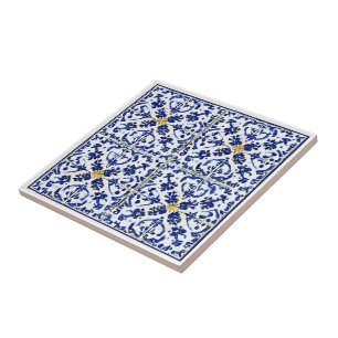 Blue white yellow pattern Mediterranean style Ceramic Tile