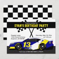 Blue White Yellow Race Car Birthday Party