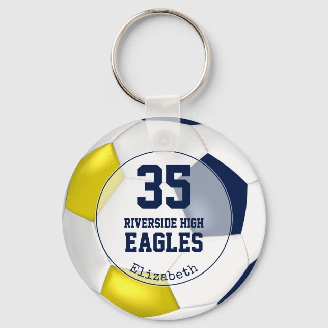 blue white yellow soccer ball team colors keychain (Front)