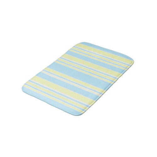 Blue White Yellow Stripe Print Bath Mat