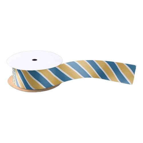 Blue White  Yellow Stripes Satin Ribbon