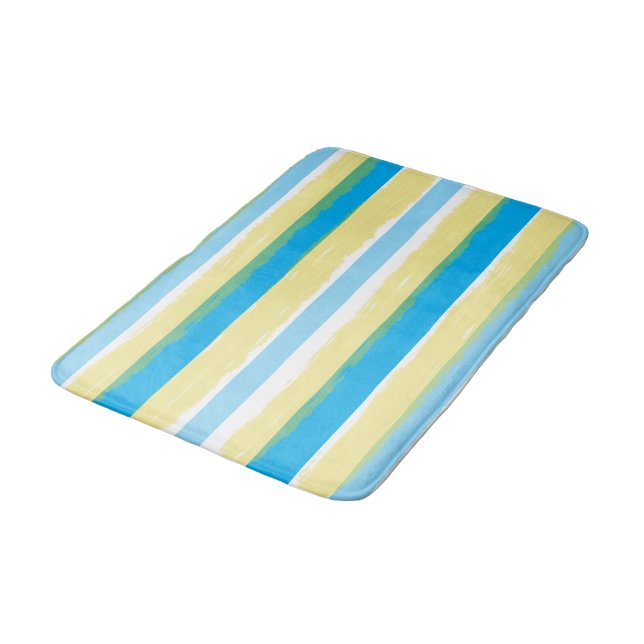 Blue White Yellow Summer Stripes Bath Mat (Angled)