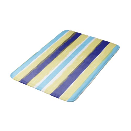 Blue White Yellow Summer Stripes Bath Mat