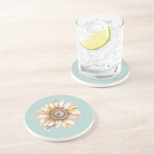 Blue White Yellow Sunflower Coaster