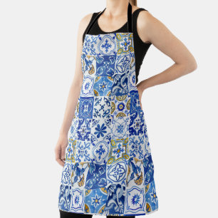Blue, White & Yellow Watercolor Mediterranean  Apron