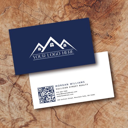 Blue White Your Logo QR Code Estate Agent Business Card