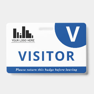Blue & White Your Logo Visitor Badge
