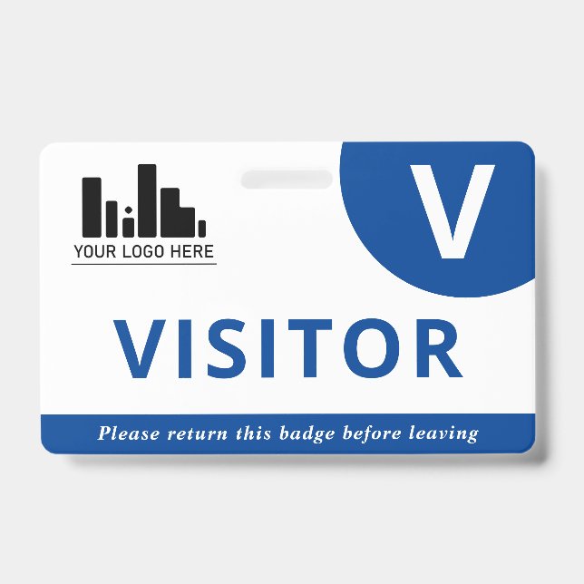 Blue & White Your Logo Visitor Badge (Front)