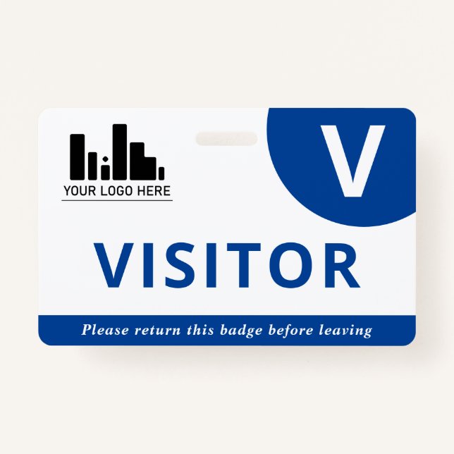 Blue & White Your Logo Visitor Badge (Front)