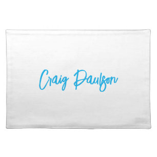Blue White Your Name Calligraphy Unique Minimalist Cloth Placemat