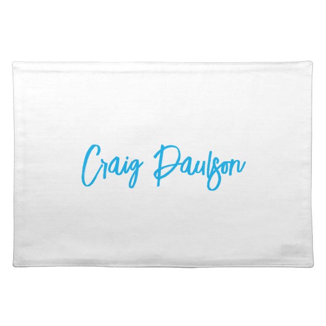 Blue White Your Name Calligraphy Unique Minimalist Cloth Placemat (Front)