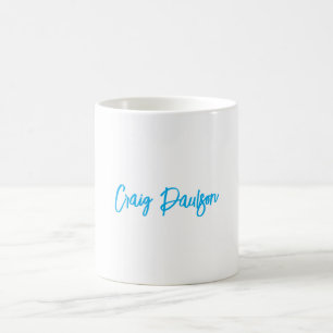 Blue White Your Name Calligraphy Unique Minimalist Coffee Mug