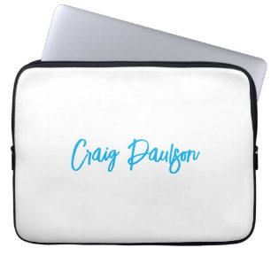 Blue White Your Name Calligraphy Unique Minimalist Laptop Sleeve