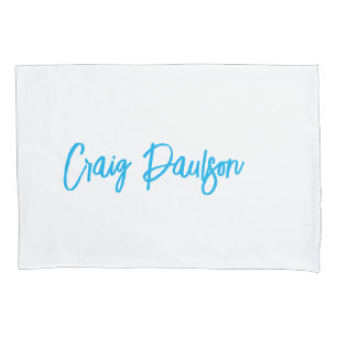 Blue White Your Name Calligraphy Unique Minimalist Pillow Case