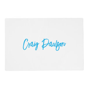 Blue White Your Name Calligraphy Unique Minimalist Placemat