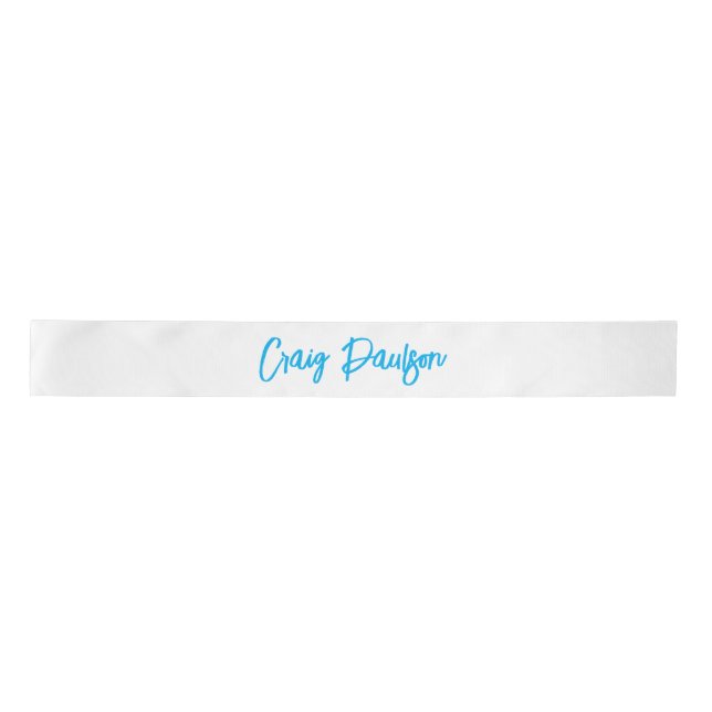 Blue White Your Name Calligraphy Unique Minimalist Satin Ribbon (Front)