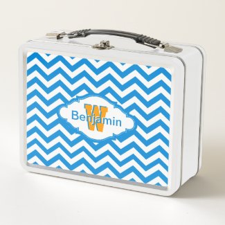 Blue White Zigzag, Squirrel and Monogram Metal Lun