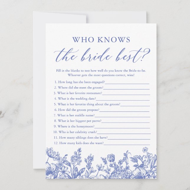 Blue Who Knows The Bride Best Bridal Shower Game Invitation (Front)